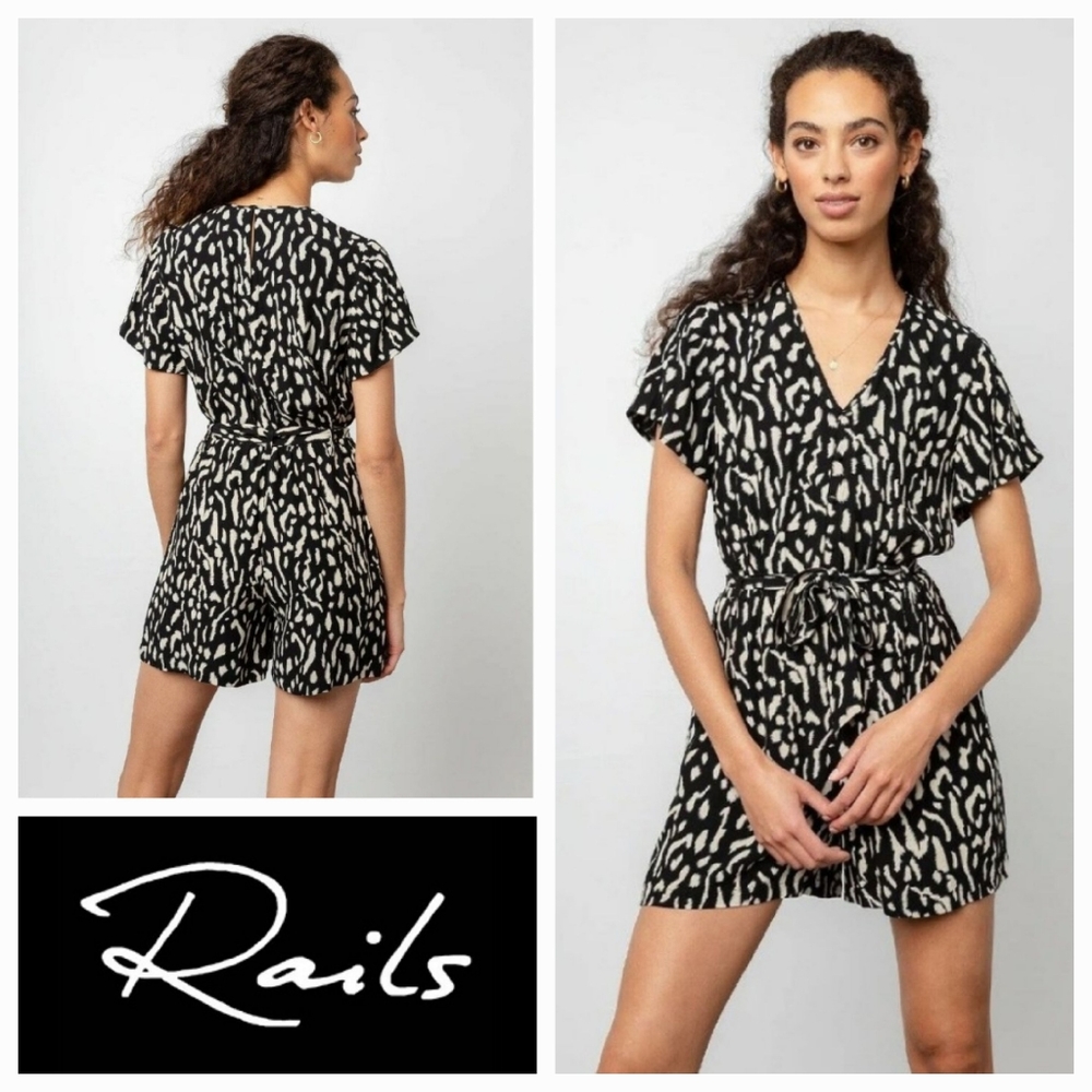 RAILS S Sophia Tie Waist Romper Abstract Cheetah Size Small